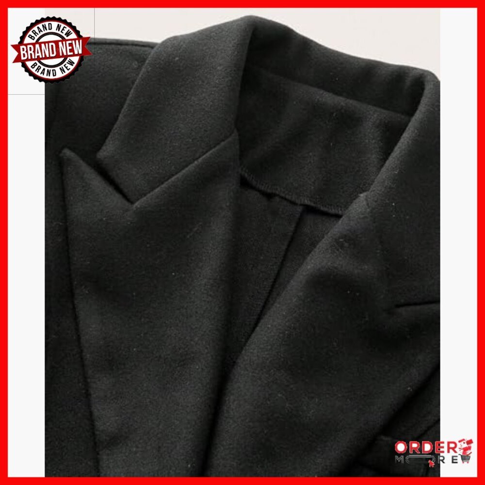 Women's Wool Blend Pea Coat Double Breasted Long Trench Coat - Picture 3 of 5